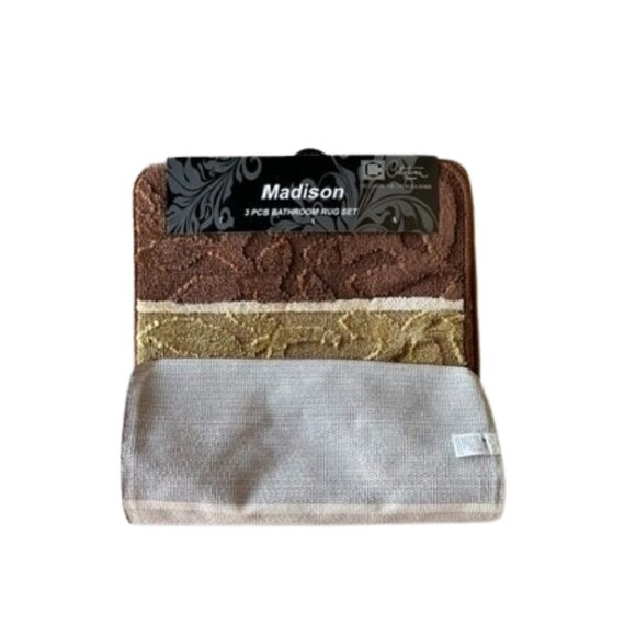 Madison 3 Piece Bathroom Rug Set, Bathroom Rug, Contour Rug & Lid Cover Brown - Picture 3 of 5